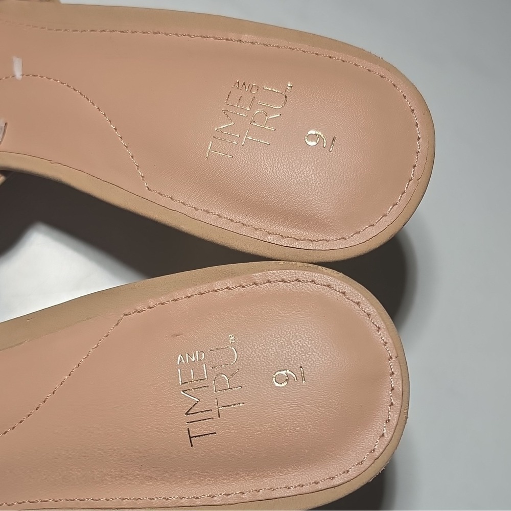 Time and Tru Women's Beige Pointed Toe Slip-On Mule Bow Eyelet Block Heels 9 - Picture 3 of 5
